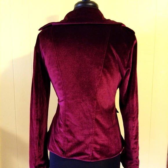 Gorgeous red Velvet Blazer moto jacket maroon M 10 - Picture 2 of 3